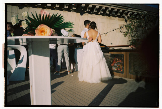 Wedding flowers and couple celebration