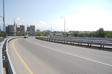 Almaty, Kazakhstan - 04.26.2022 : Traffic flow at the new road interchange.
