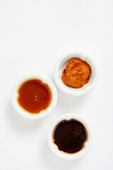 asian sauces on the white