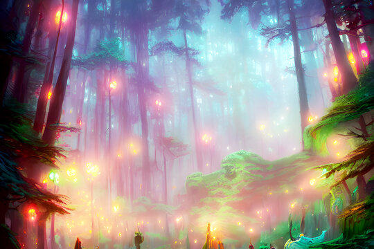 Lush Magical Elven Forest - Dreamy Fantasy Art
