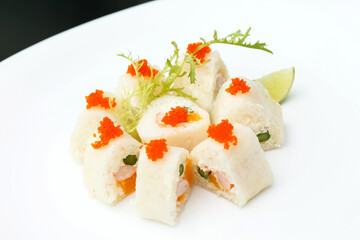 tasty sushi on the white plate