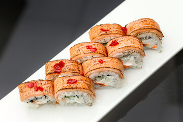 tasty sushi on the white plate