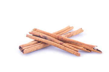 cinnamon on white background front view close up.