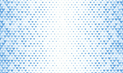 Seamless background with randomly colored pastel blue hearts.  Halftone hearts pattern on transparent background.