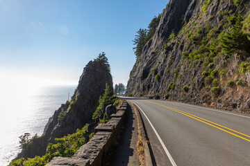 Beautiful landscape rugged Oregon Summer Coastline with winding road 