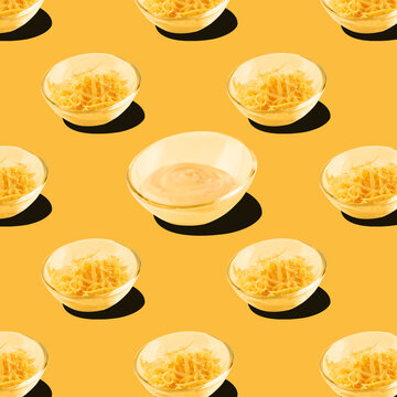 cheese and cheese sauce on a yellow background pattern