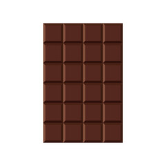 Whole rectangular chocolate bar. Square pieces of dark brown milk chocolate. Vector illustration on white background.