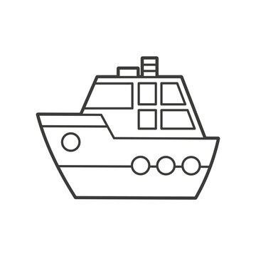 Vector Illustration of an cruise ship. Icon style with black outline. Logo design. Coloring book for children