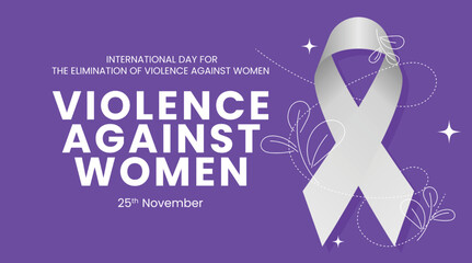 International day for the elimination of violence against women background with white ribbon