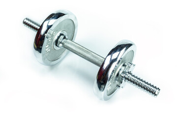 dumbbell silver set on white background.