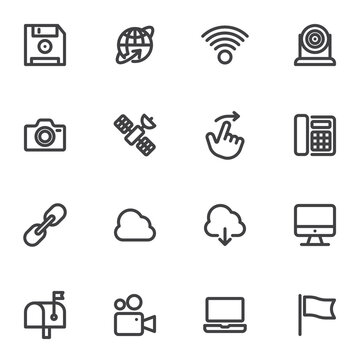 Media and Communication line icons set