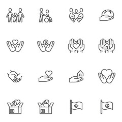 Help and care line icons set