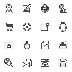 SEO search engine optimization line icons set
