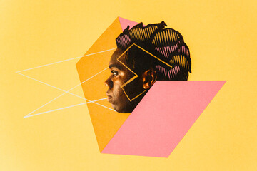 Perspective lines serious collage portrait