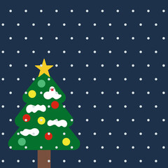 シンプルな白文鳥とクリスマスツリー　夜　雪　背景素材　1:1