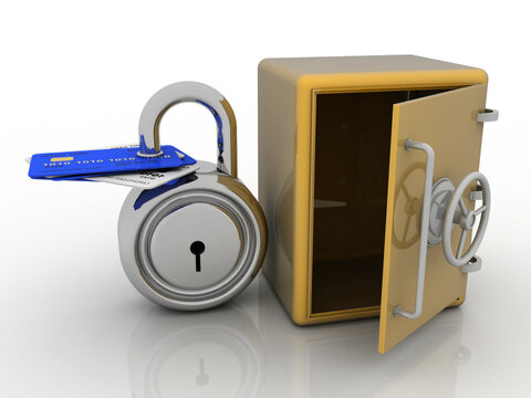 3d rendering  credit or debit card protection lock with metal locker
