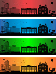 Kiev city in a four different colors - illustration, 
Town in colors background, 
City of Kyiv