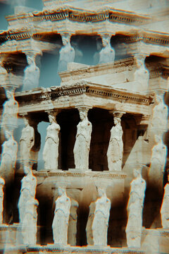 kaleidoscopic image of the Porch of the Maidens, in Athens, Greece
