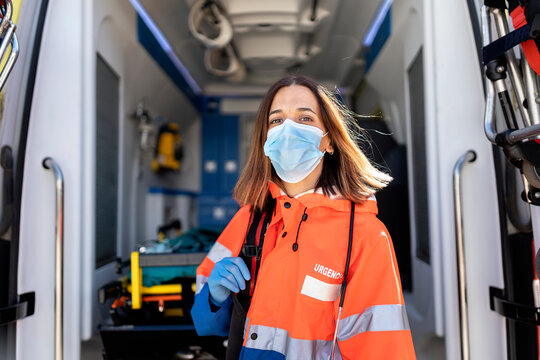 Portrait of Paramedic Worker in an Ambulance