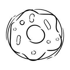 Donut isolated on white background. Vector illustration in a doodle style. Line art. 