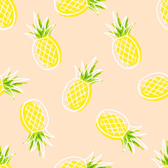 Seamless Pattern pineapple fruit with leaf design for background, wallpaper, clothing, wrapping, fabric