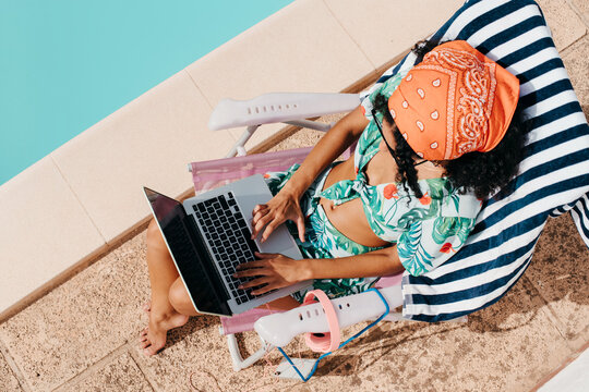 Unrecognizable woman working on holidays