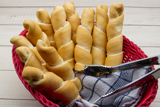 Italian bread Crocetta Ferrarese. Traditional bread from Ferrara, also known as: coppia ferrarese, ciopa, ciupeta, pane ferrarese. Close up.
