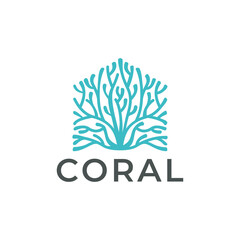 Coral Seaweed or Neuron Nerve Cell logo coral house logo design icon vector illustration