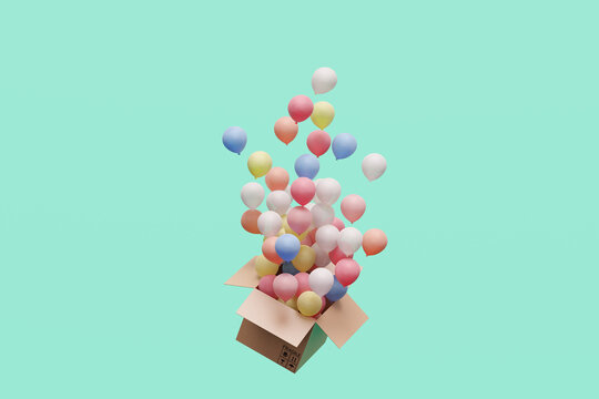 Delivery of goods concept - balloons coming out of shipping box