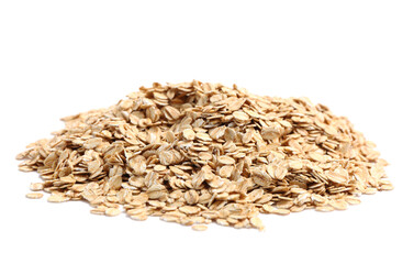 Heap of raw oatmeal isolated on white background