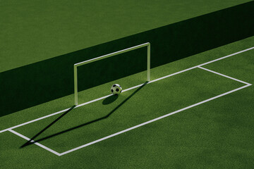 From above soccer field goal with a ball