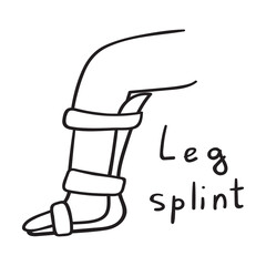 Leg splint. Outline icon. Vector hand drawn illustration on white background.
