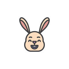 Rabbit face with smiling eyes emoticon filled outline icon