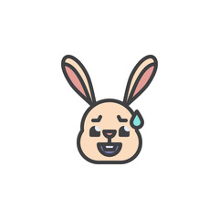 Rabbit smiling face with cold sweat emoticon filled outline icon