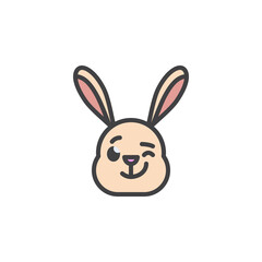 Rabbit winking face emoticon filled outline icon