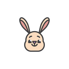 Smiling rabbit face emoticon filled outline icon