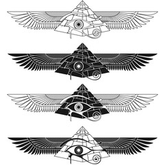 Winged pyramid design with eye of horus - obrazy, fototapety, plakaty