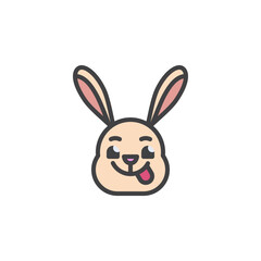 Rabbit face savoring food emoticon filled outline icon