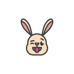 Rabbit winking face emoticon filled outline icon