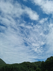 It is a blue sky with pretty clouds.