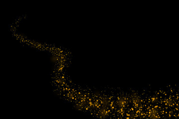 Gold glittering stars dust and bokeh background. Abstract christmas glow light texture.
