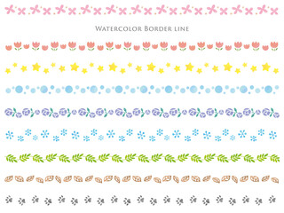 可愛い花や星、水彩風の区切り線セット - 546791353