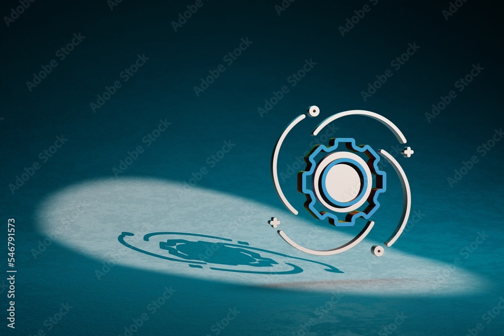 Poster beautiful abstract illustrations blue and golden gear symbol icon on a dark blue background. 3d rend