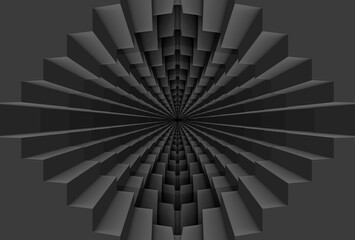 3D rendering. Abstract Black Square Grid tunnel wall background.