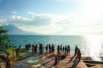People watching the sunset on Lake Atitlan, Guatemala