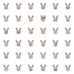 Rabbit face emoticons filled outline icons set
