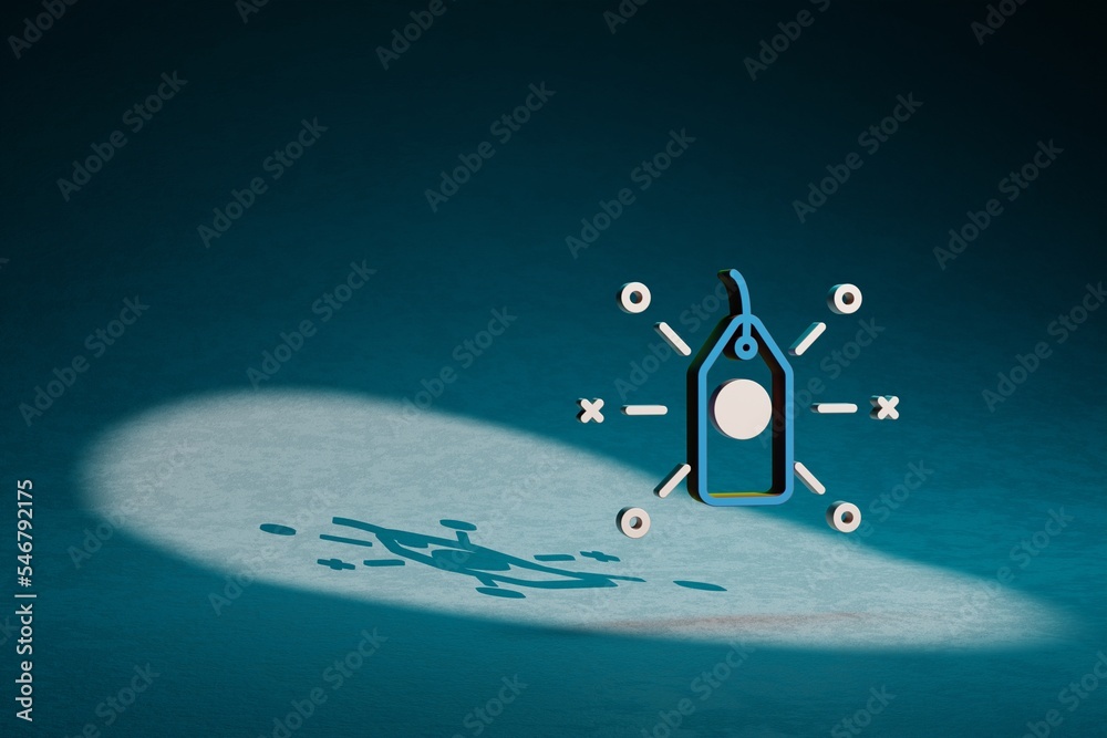 Poster beautiful abstract illustrations blue and golden price tag symbol icon on a dark blue background. 3d