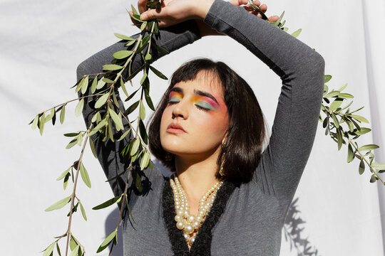 Woman with bright makeup