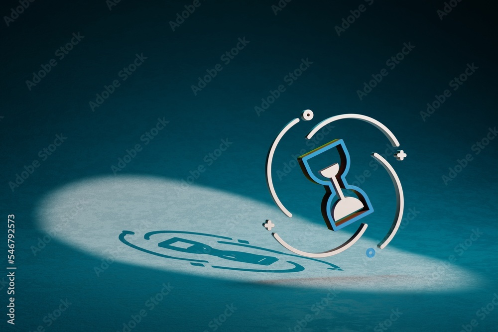 Poster beautiful abstract illustrations blue and golden sand clock symbol icon on a dark blue background. 3