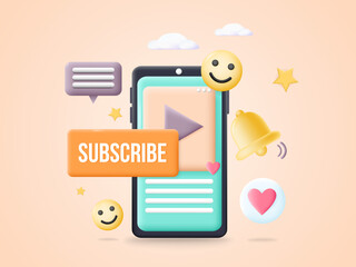 Subscribe button with bell for social media vector